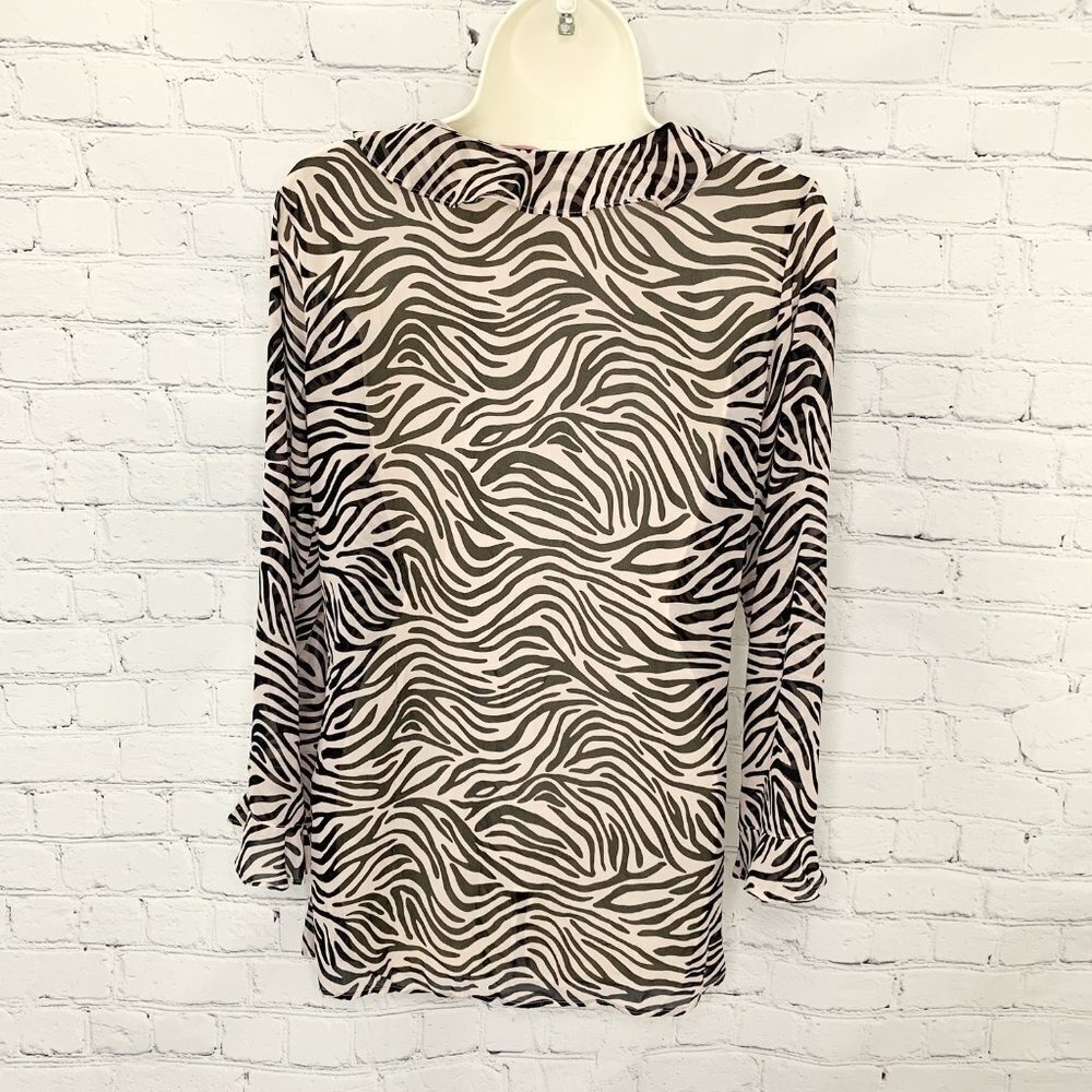 VICTORIA'S SECRET PINK & BLACK ZEBRA SHEER RUFFLE NIGHTIE/TOP - SMALL! - Picture 3 of 9